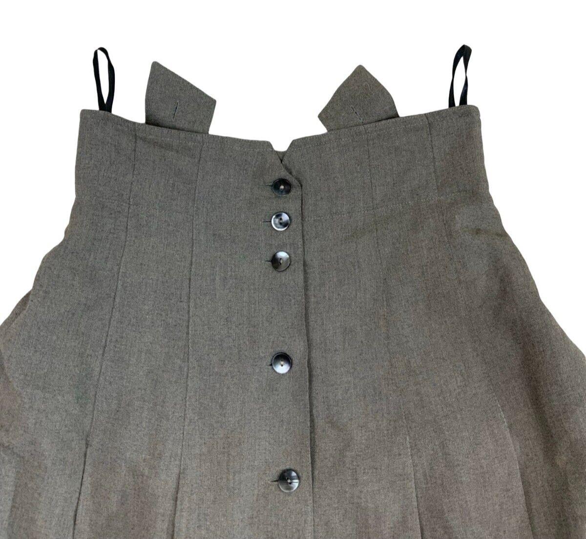 VTG 80s 90S GREY GREEN PLEATED BUTTON UP DUNGAREE MIDI SKIRT 10