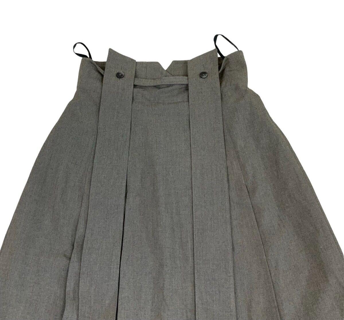 VTG 80s 90S GREY GREEN PLEATED BUTTON UP DUNGAREE MIDI SKIRT 10