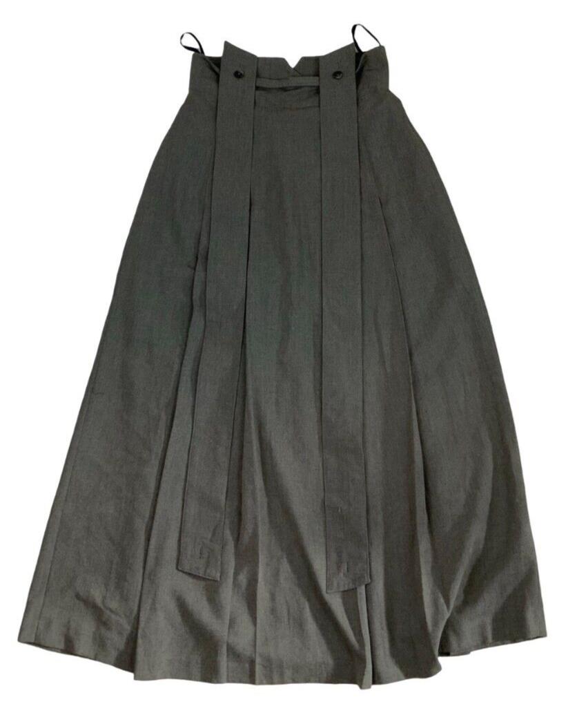 VTG 80s 90S GREY GREEN PLEATED BUTTON UP DUNGAREE MIDI SKIRT 10