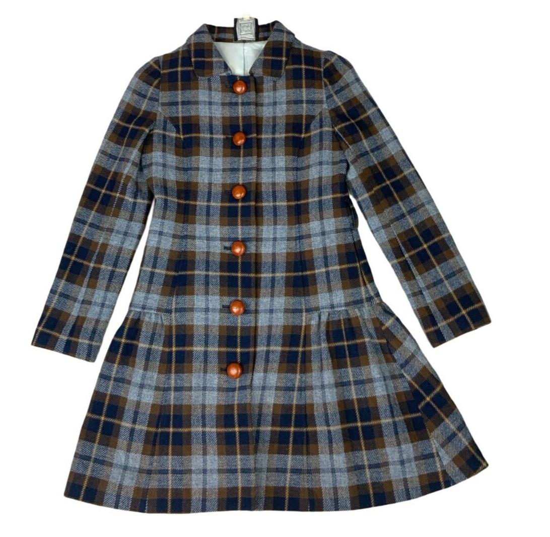 CYNTHIA ROWLEY DESIGNER BLUE MULTICOLOUR PLAID CHECK WINTER COAT S