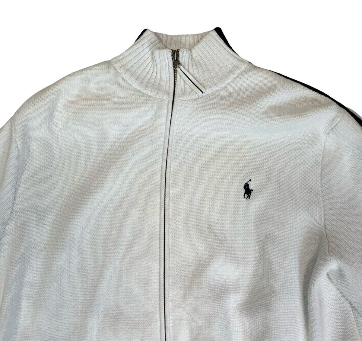 VTG 80s 90s POLO RALPH LAUREN WHITE DOUBLE ZIP UP COTTON KNIT JUMPER SIZE XL