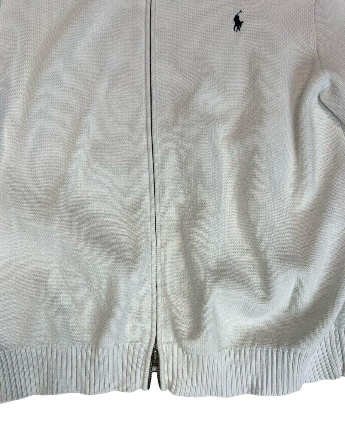 VTG 80s 90s POLO RALPH LAUREN WHITE DOUBLE ZIP UP COTTON KNIT JUMPER SIZE XL