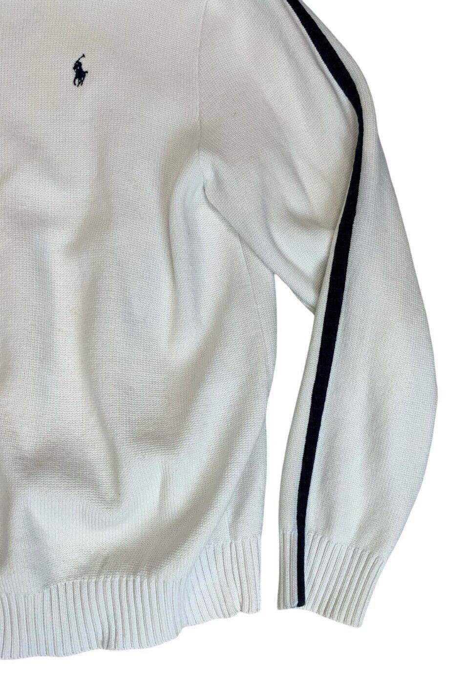 VTG 80s 90s POLO RALPH LAUREN WHITE DOUBLE ZIP UP COTTON KNIT JUMPER SIZE XL