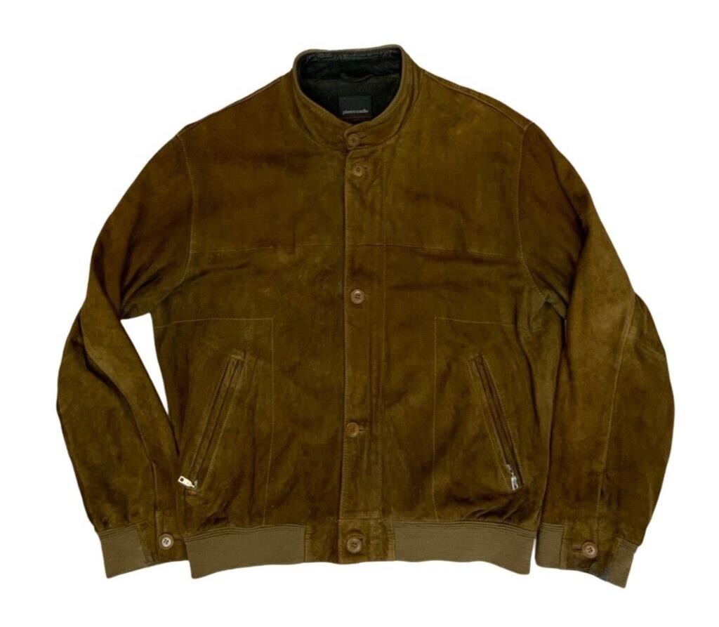 VTG 90s PIERRE CARDIN BROWN SUEDE BUTTON UP BOMBER JACKET SIZE L