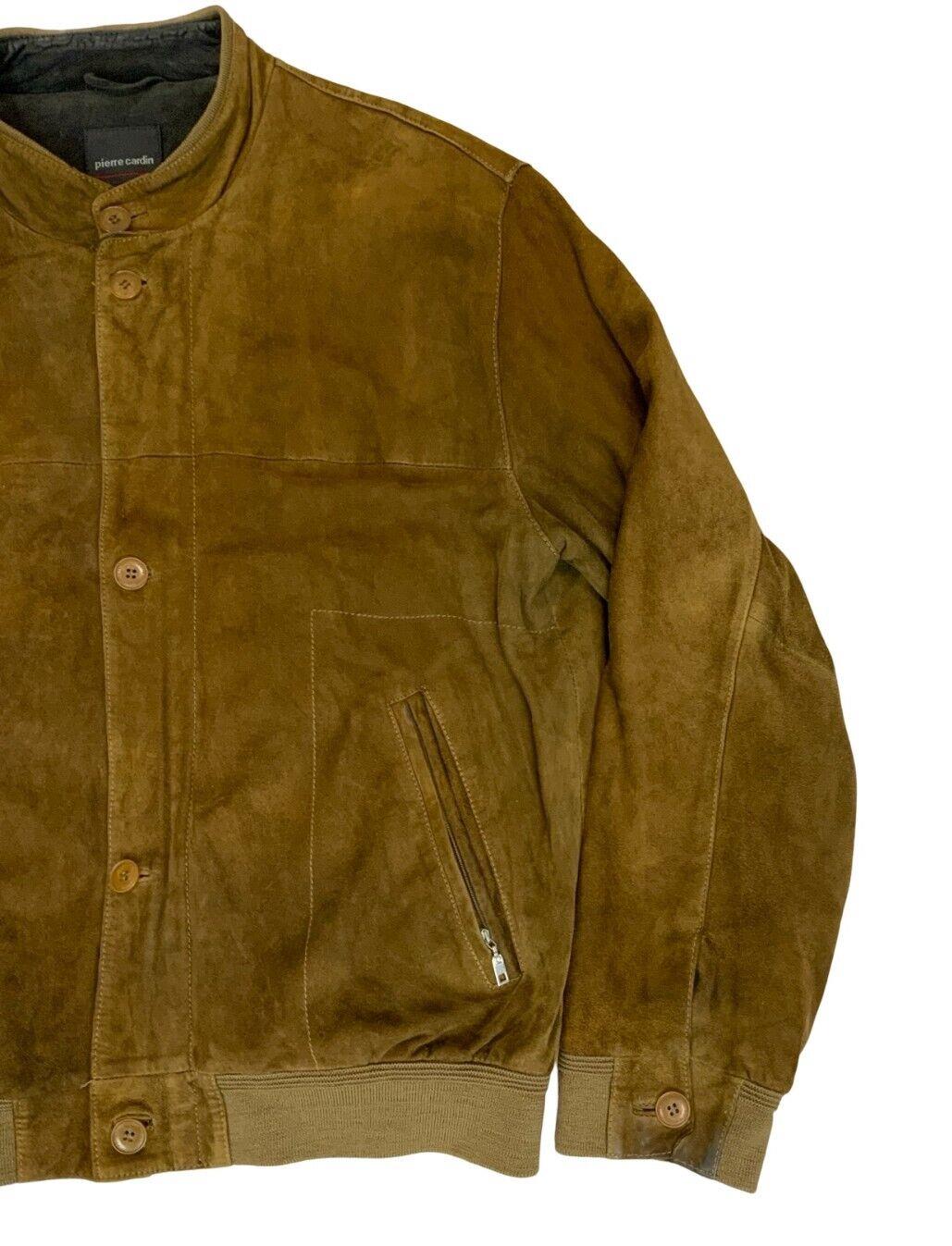 VTG 90s PIERRE CARDIN BROWN SUEDE BUTTON UP BOMBER JACKET SIZE L