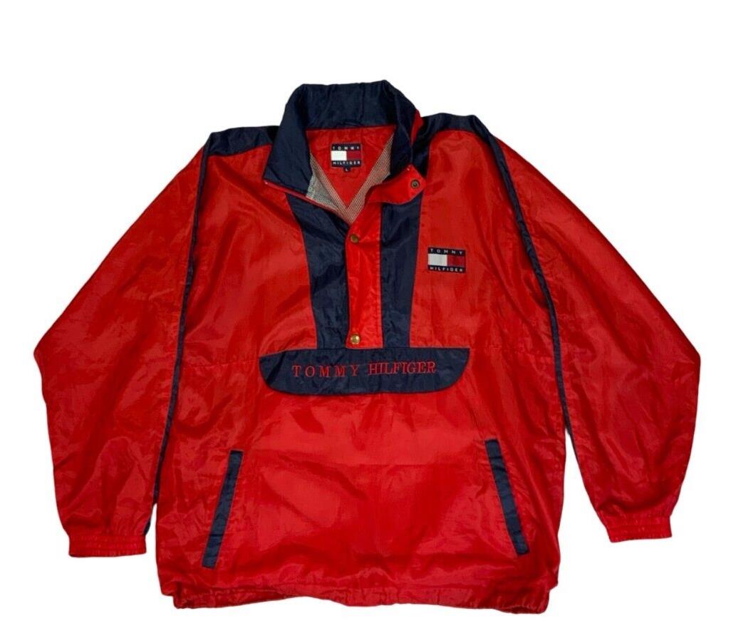 VTG 90s 00s TOMMY HILFIGER RED NAVY BLUE ANORAK WINDBREAKER SIZE L