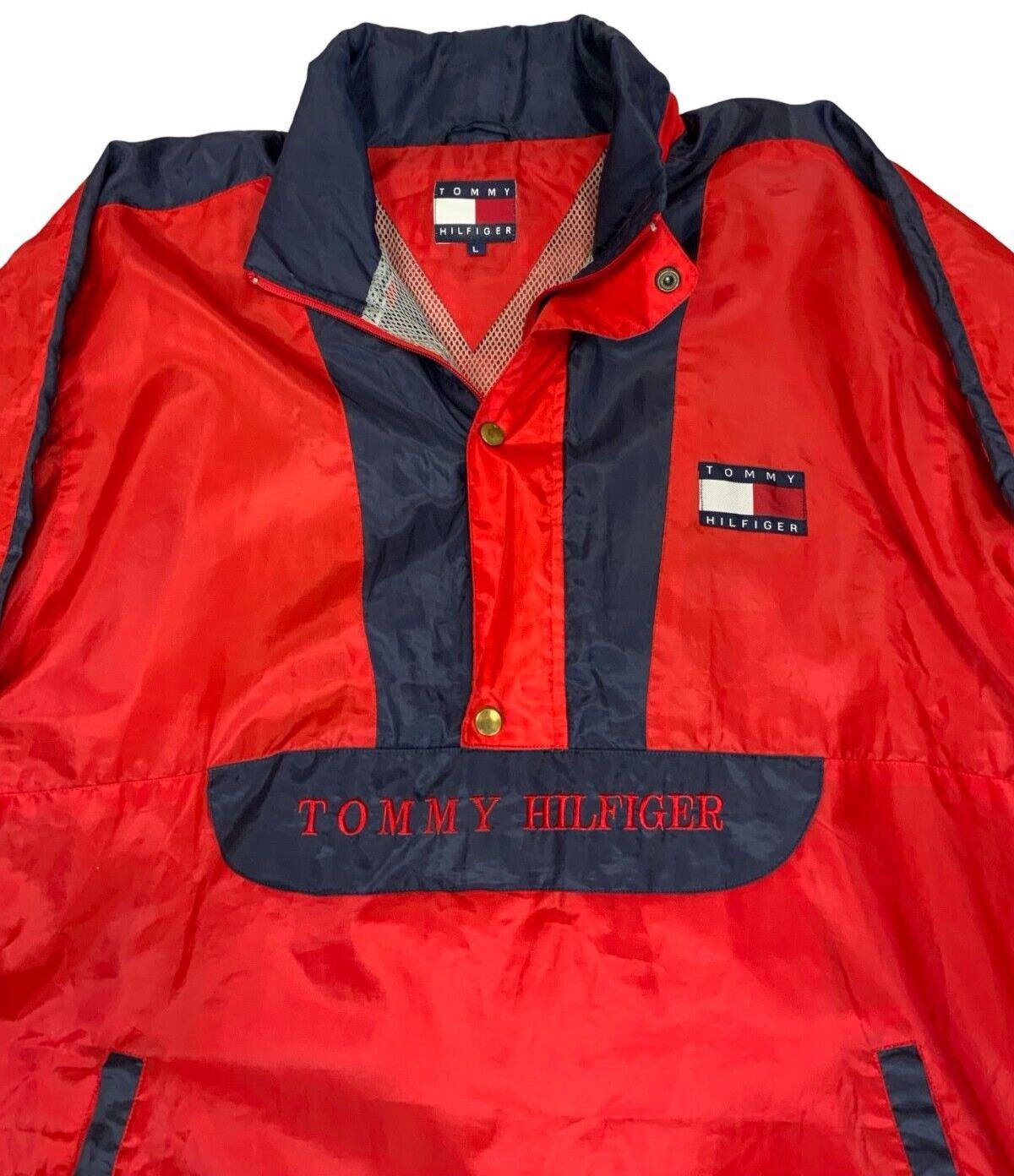 VTG 90s 00s TOMMY HILFIGER RED NAVY BLUE ANORAK WINDBREAKER SIZE L