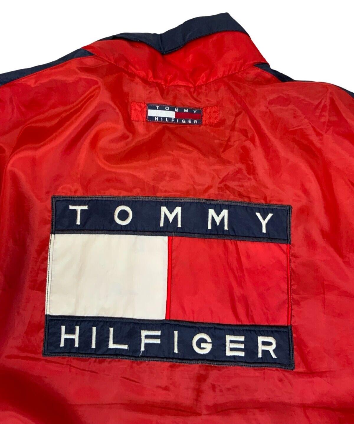 VTG 90s 00s TOMMY HILFIGER RED NAVY BLUE ANORAK WINDBREAKER SIZE L