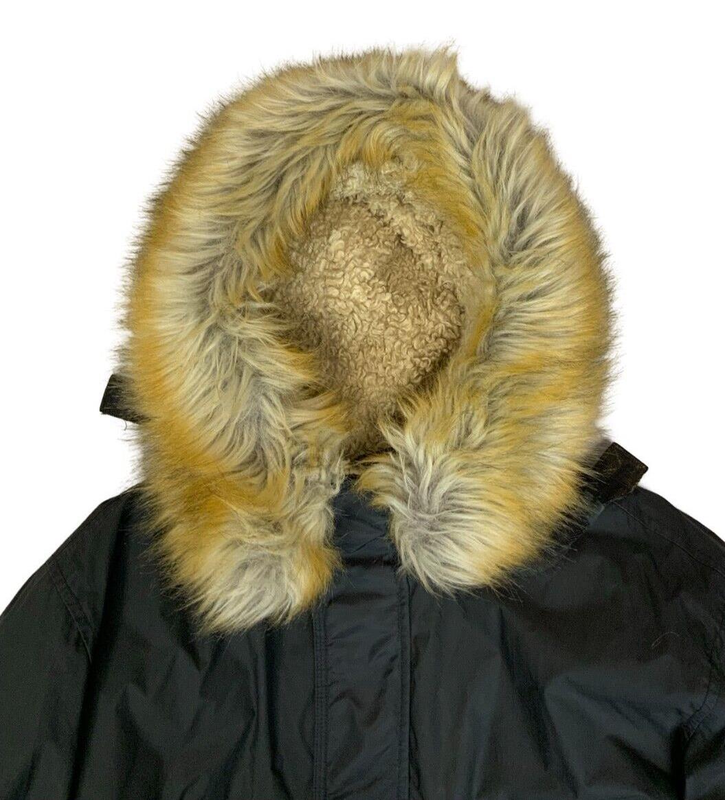 VTG Y2K 00s DIESEL BLACK FAUX FUR HOOD PARKA JACKET SIZE XL