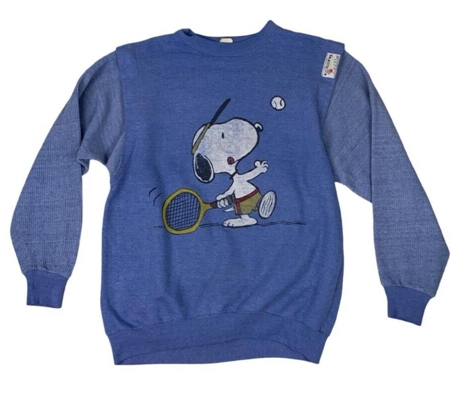 VTG 80s PEANUTS SNOOPY TENNIS BLUE GRAPHIC BATWING CREW NECK SWEATSHIRT M