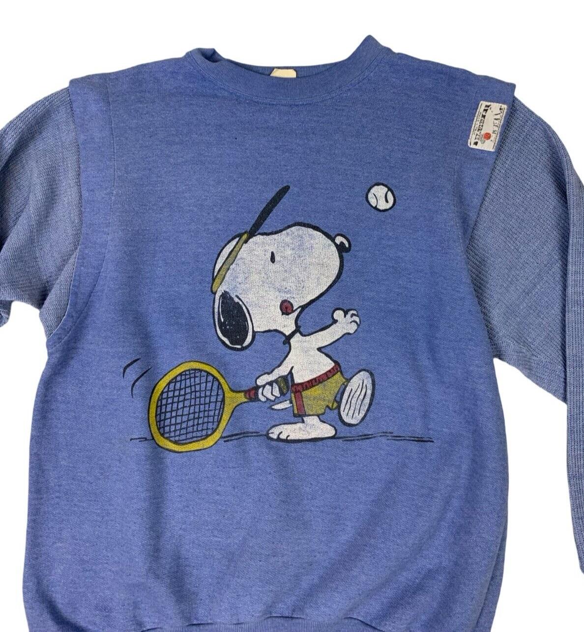 VTG 80s PEANUTS SNOOPY TENNIS BLUE GRAPHIC BATWING CREW NECK SWEATSHIRT M