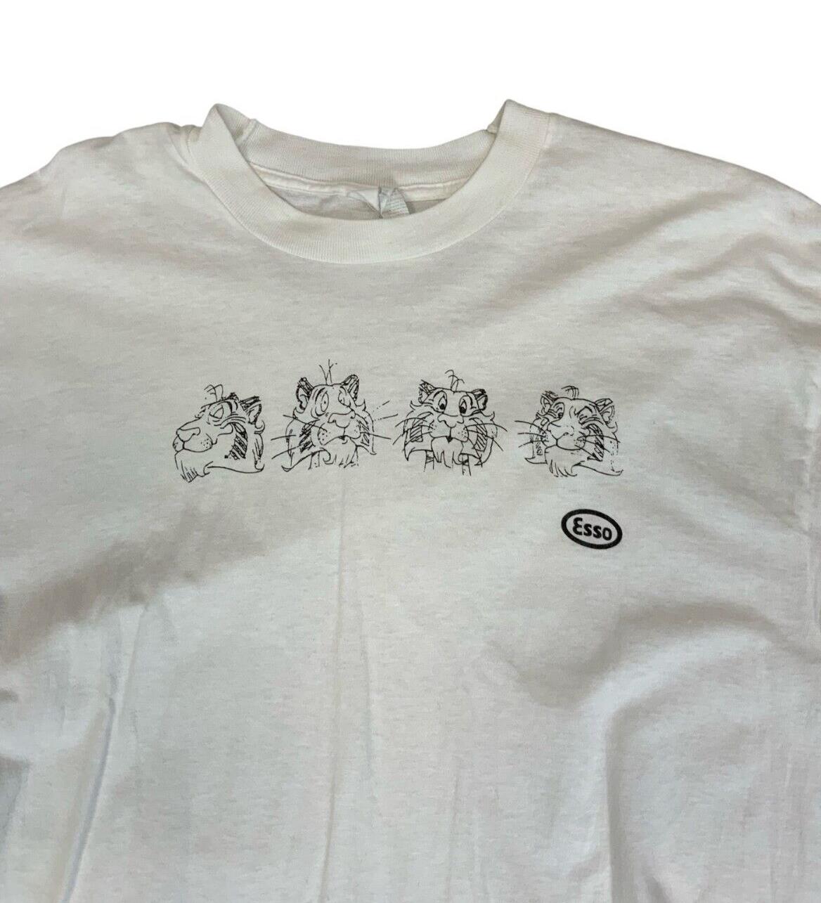 VTG 80s 90s WHITE GRAPHIC T SHIRT ESSO RARE TIGER PRINT SIZE L