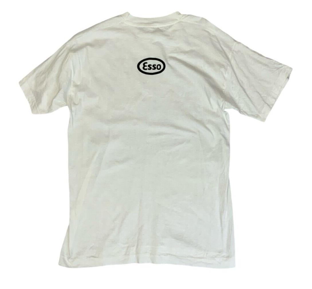 VTG 80s 90s WHITE GRAPHIC T SHIRT ESSO RARE TIGER PRINT SIZE L