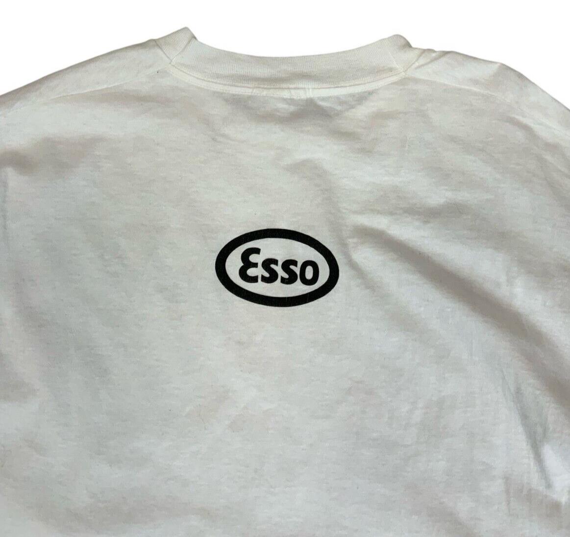 VTG 80s 90s WHITE GRAPHIC T SHIRT ESSO RARE TIGER PRINT SIZE L