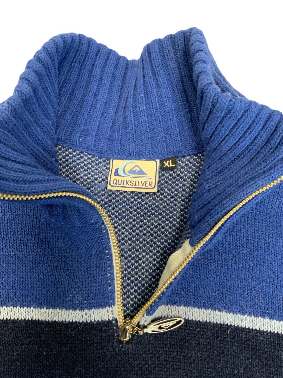 VTG 00s QUICKSILVER BLUE BLACK PULLOVER KNITTED JUMPER SIZE XL