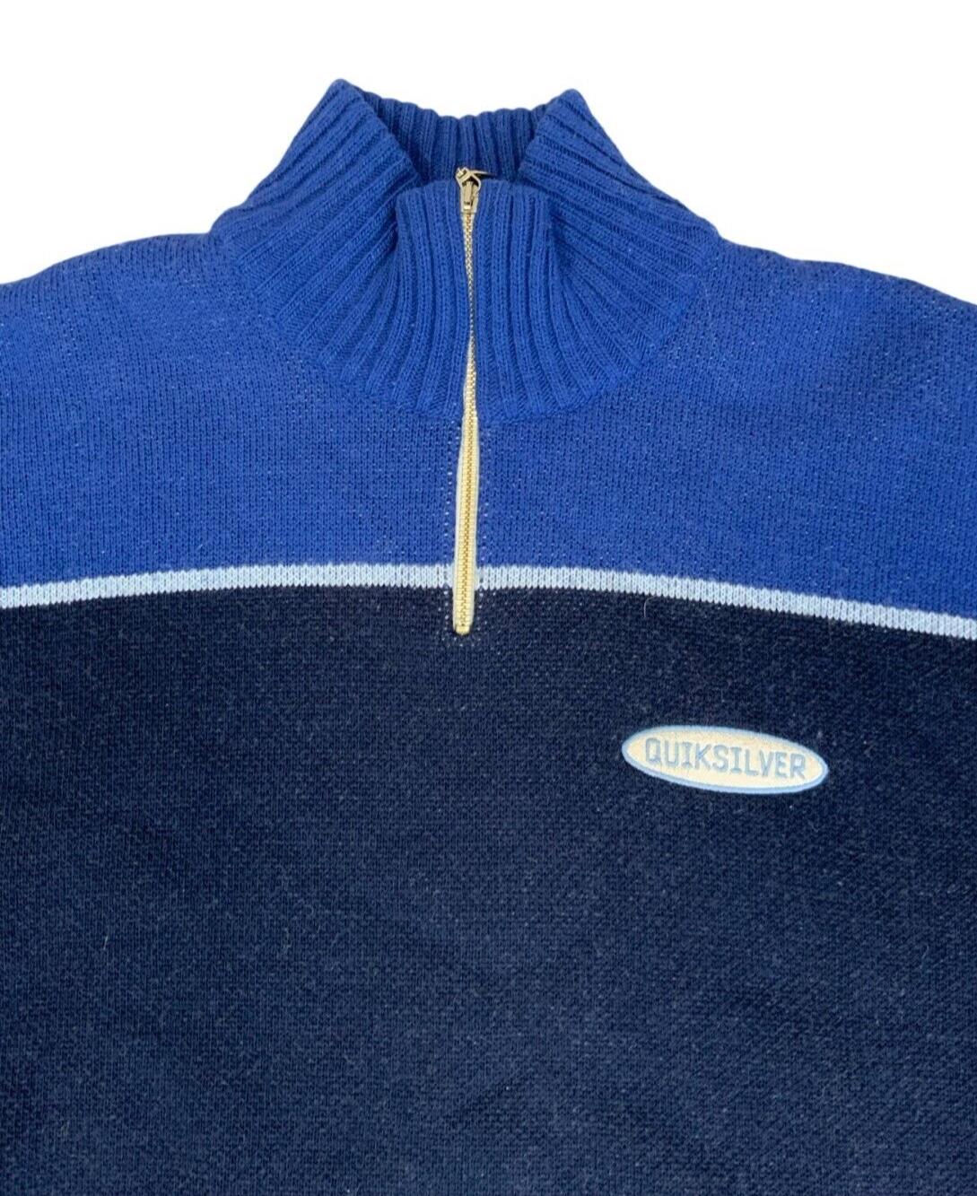 VTG 00s QUICKSILVER BLUE BLACK PULLOVER KNITTED JUMPER SIZE XL