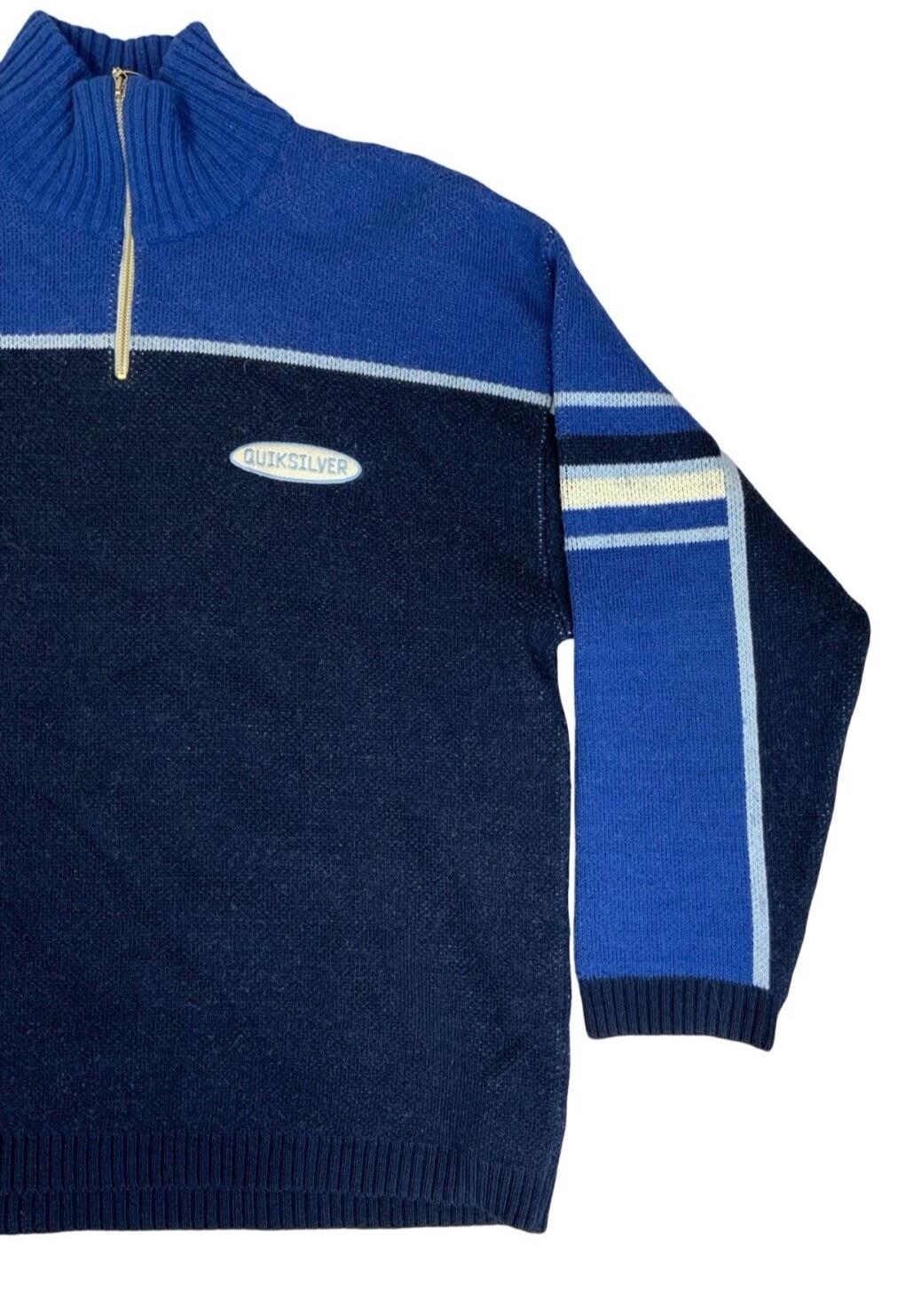 VTG 00s QUICKSILVER BLUE BLACK PULLOVER KNITTED JUMPER SIZE XL
