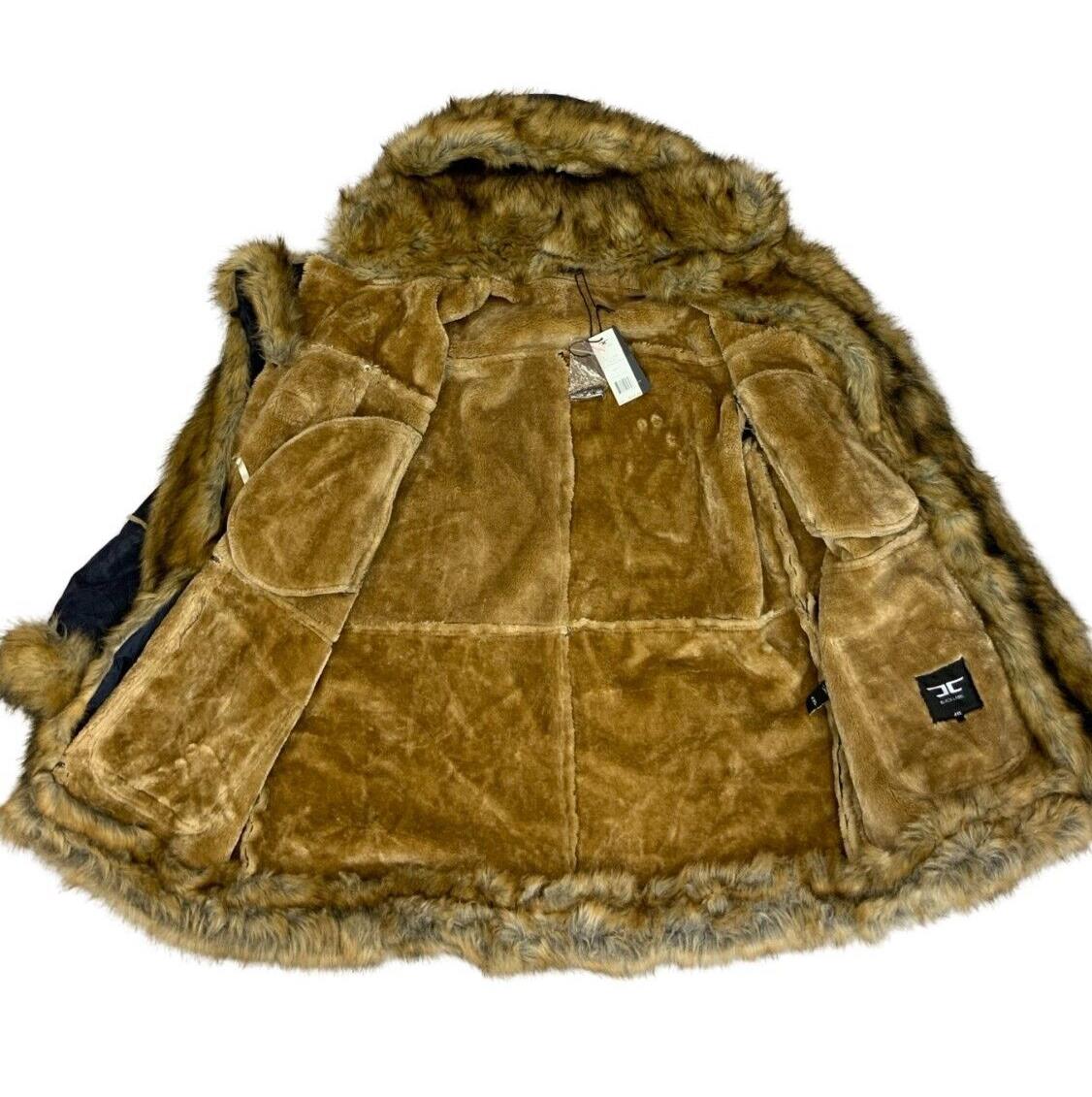 NWT JORDAN CRAIG NAVY BLUE FAUX FUR VEGAN LEATHER HOODED DUFFLE COAT 4XL