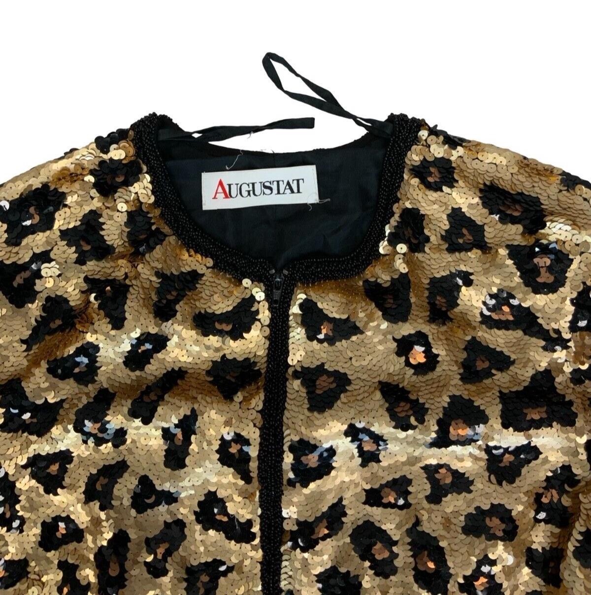 VTG 80s ANIMAL LEOPARD PRINT SEQUIN FITTED PARTY BOLERO JACKET M 12