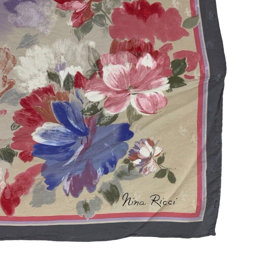 VTG 80s 90s NINA RICCI PINK PURPLE FLORAL WATERCOLOUR SQUARE SILK SCARF