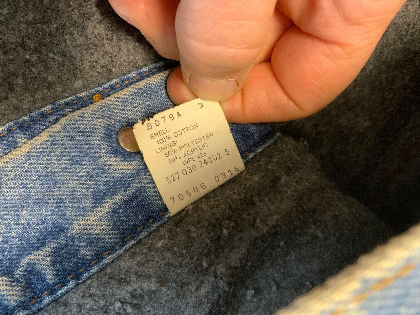 VTG 80s USA BLANKET LINED LEVIS 70506 TYPE 3 TRUCKER DENIM JACKET BIKER XS 34