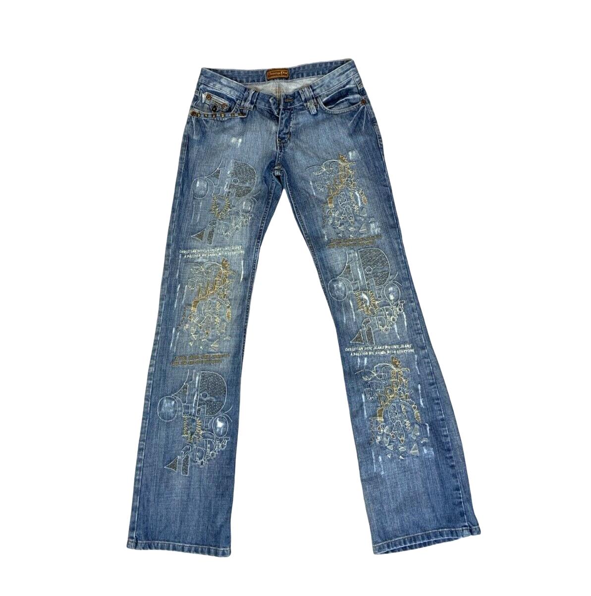 VTG 90s Y2K CHRISTIAN DIOR EMBROIDERED LIGHT BLUE BOOTCUT JEANS SIZE 30X33
