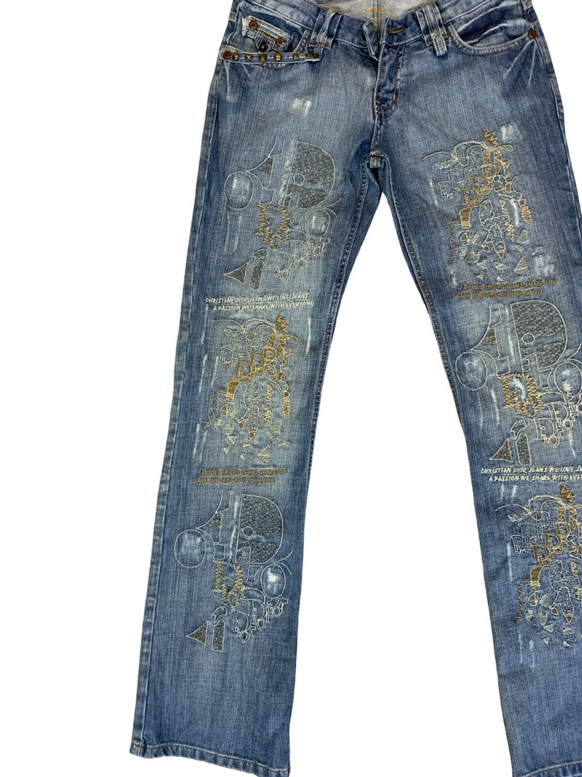 VTG 90s Y2K CHRISTIAN DIOR EMBROIDERED LIGHT BLUE BOOTCUT JEANS SIZE 30X33