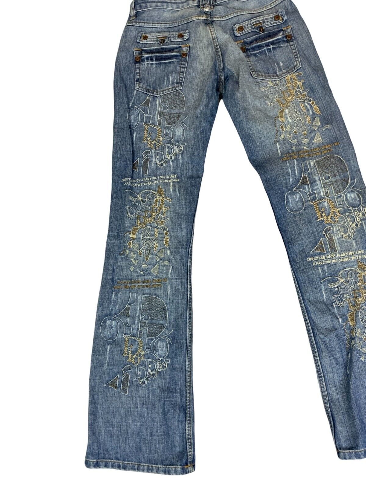 VTG 90s Y2K CHRISTIAN DIOR EMBROIDERED LIGHT BLUE BOOTCUT JEANS SIZE 30X33