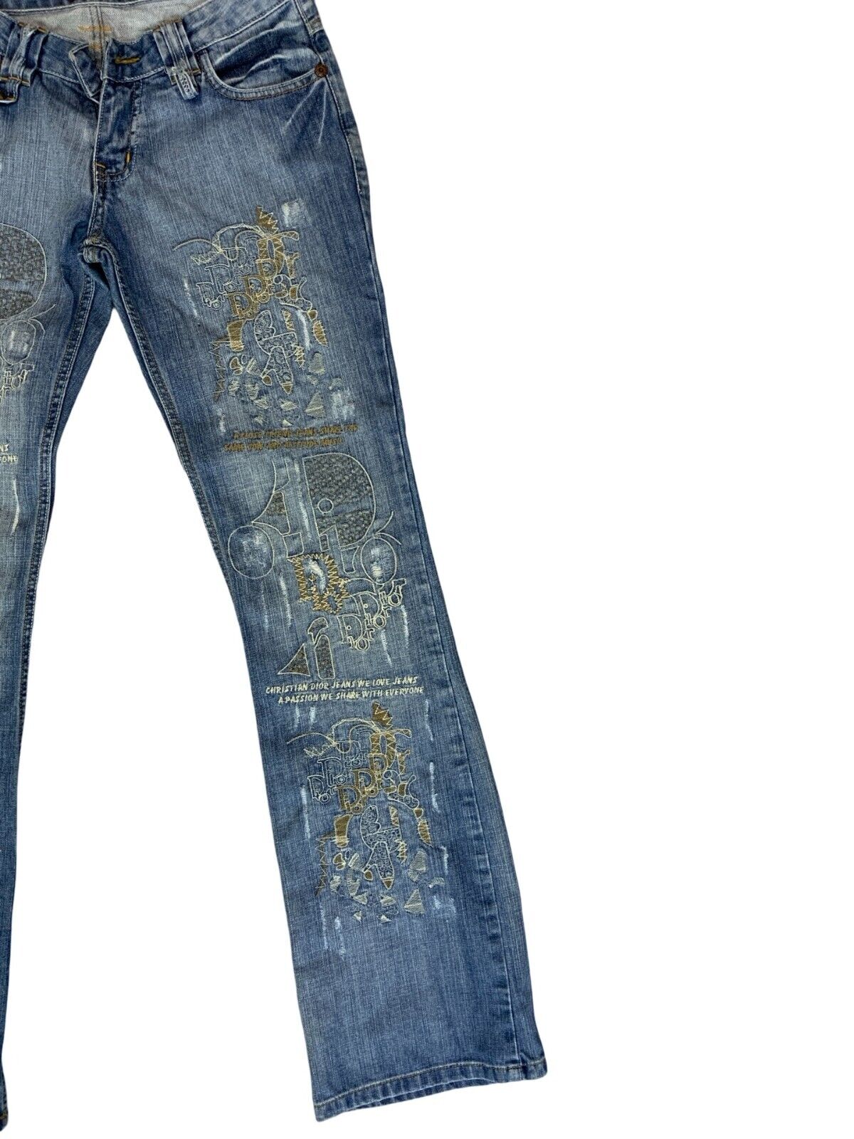 VTG 90s Y2K CHRISTIAN DIOR EMBROIDERED LIGHT BLUE BOOTCUT JEANS SIZE 30X33