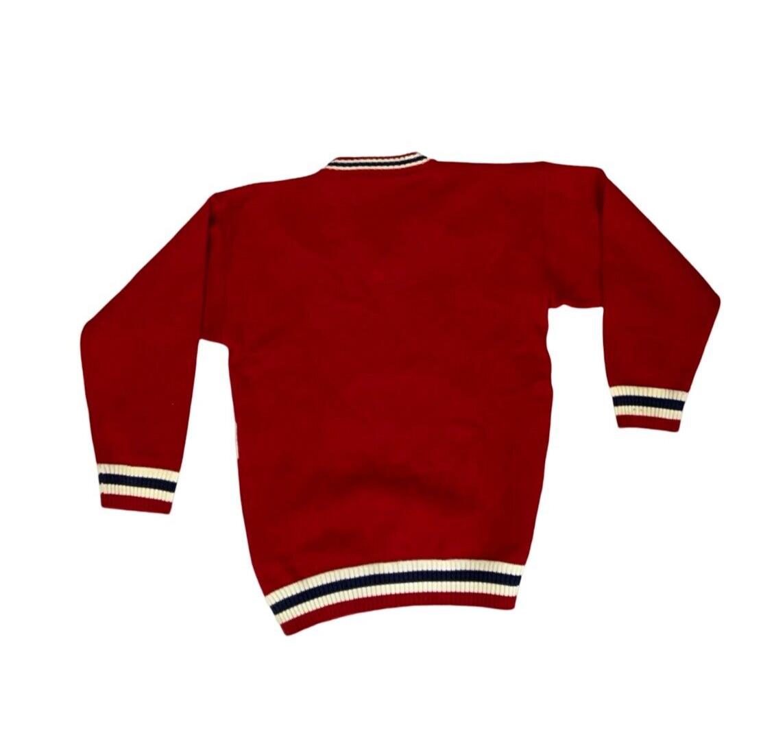 VTG 80s 90s TOMMY HILFIGER RED CHUNKY KNIT V NECK LOGO JUMPER SIZE L