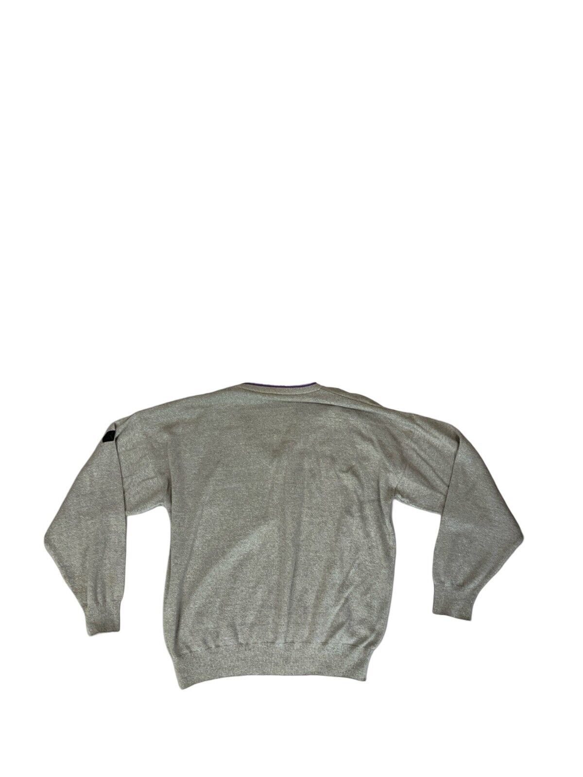 VTG 80s PUMA GREY PURPLE V NECK LOGO KNIT JUMPER SIZE XL