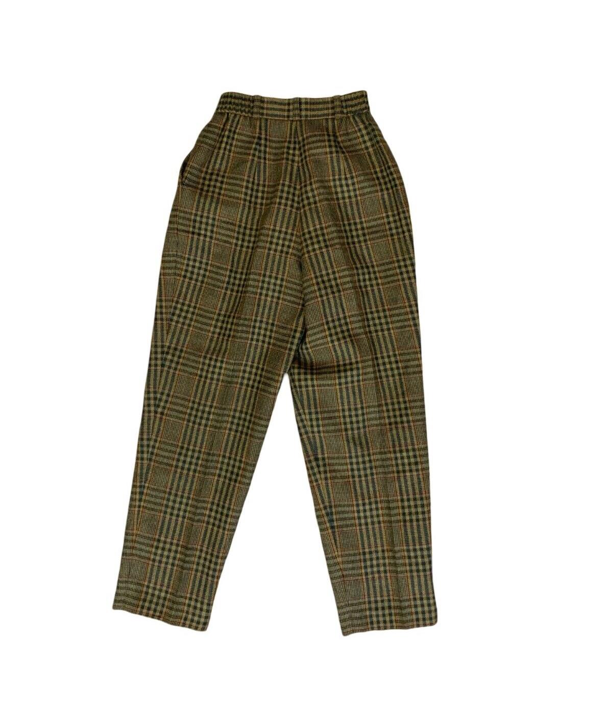 VTG 80s 90s DIOR HIGH WAISTED GREEN CHECK PLAID WIDE TAPERED TROUSERS XS