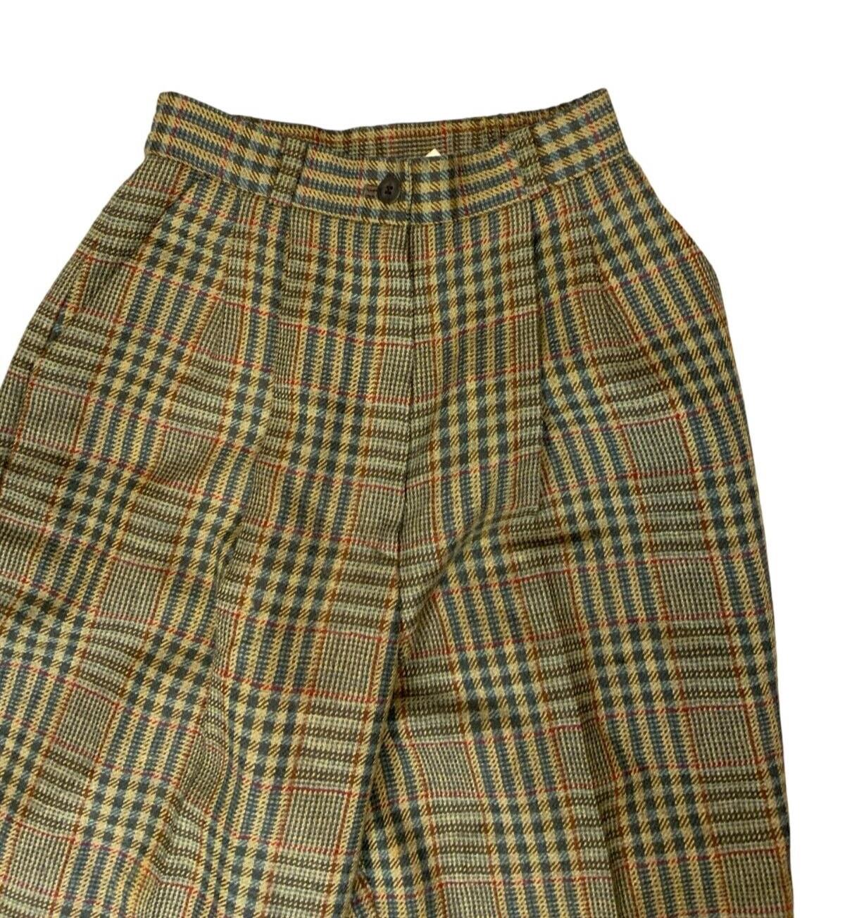 VTG 80s 90s DIOR HIGH WAISTED GREEN CHECK PLAID WIDE TAPERED TROUSERS XS