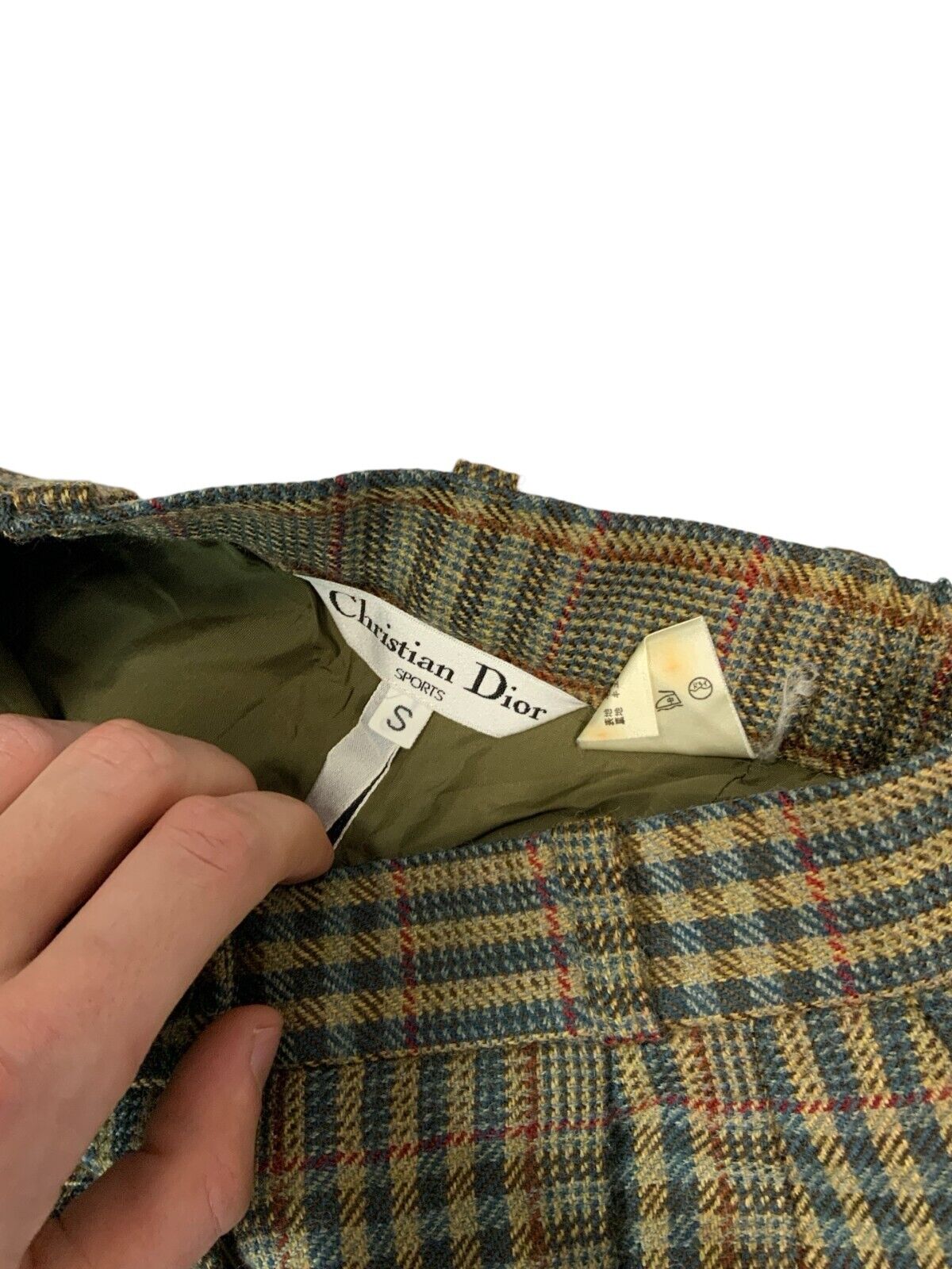 VTG 80s 90s DIOR HIGH WAISTED GREEN CHECK PLAID WIDE TAPERED TROUSERS XS
