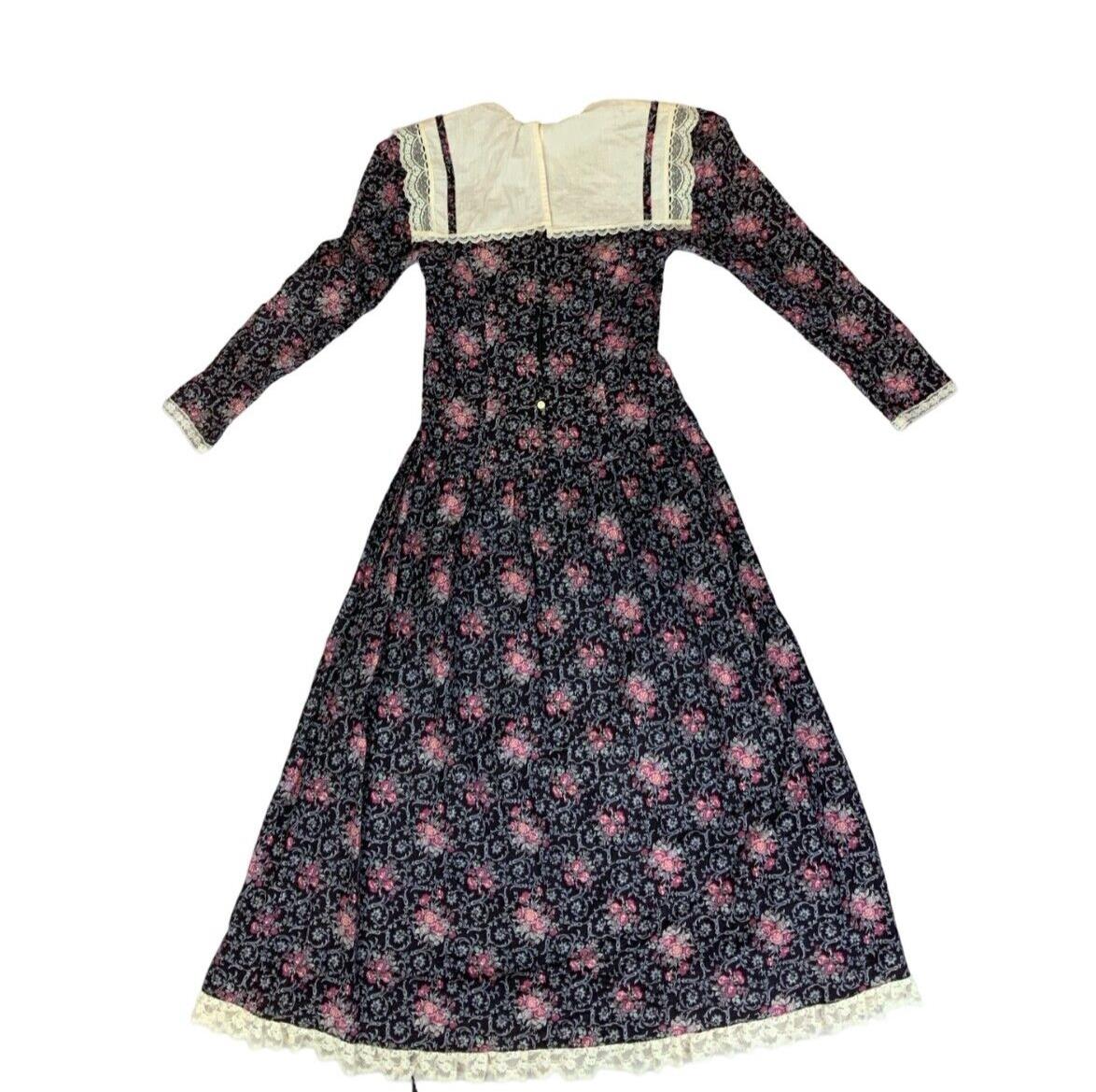 VTG 70s JESSICA MCLINTOCK GUNNE SAX BLUE PURPLE FLORAL FOLK MAXI DRESS M 12 14