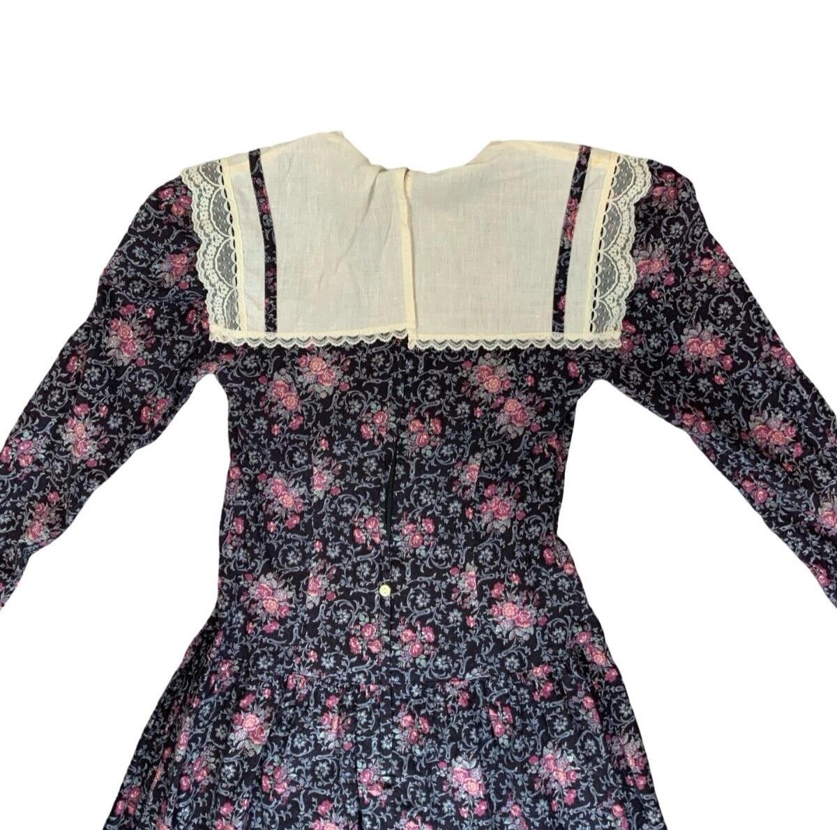 VTG 70s JESSICA MCLINTOCK GUNNE SAX BLUE PURPLE FLORAL FOLK MAXI DRESS M 12 14
