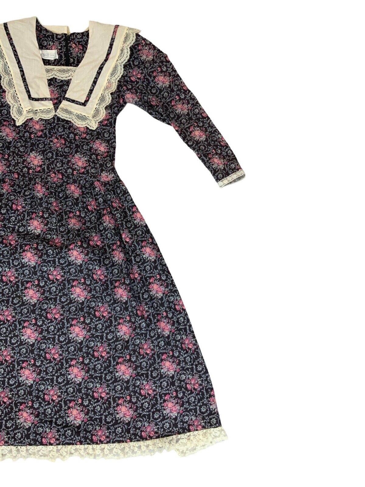 VTG 70s JESSICA MCLINTOCK GUNNE SAX BLUE PURPLE FLORAL FOLK MAXI DRESS M 12 14