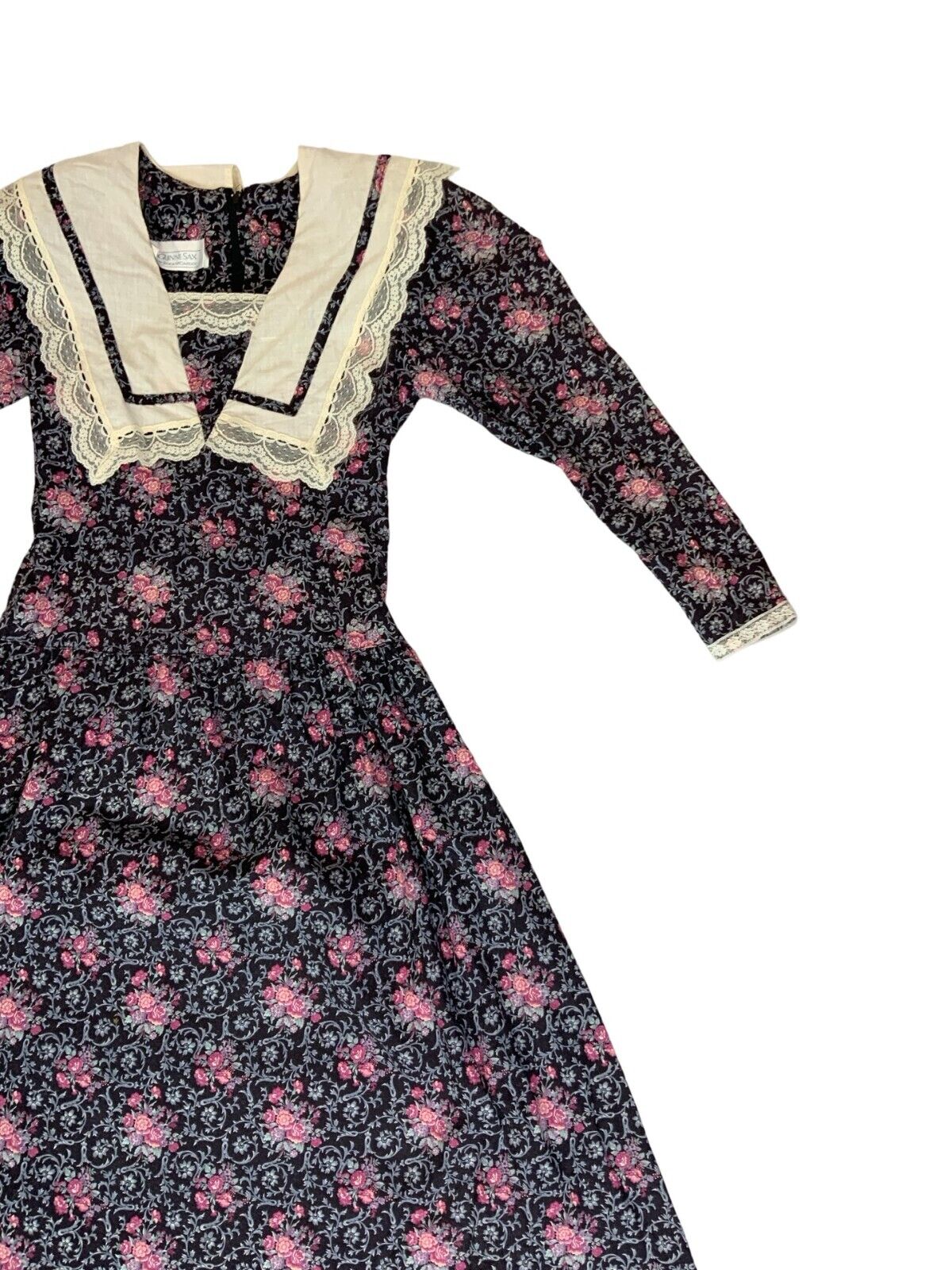 VTG 70s JESSICA MCLINTOCK GUNNE SAX BLUE PURPLE FLORAL FOLK MAXI DRESS M 12 14