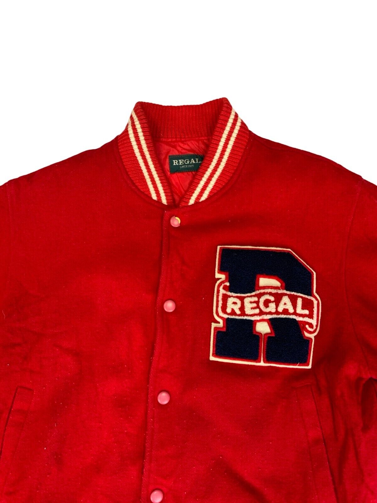 VTG 80s 90s REGAL RED WHITE EMBROIDERED PATCH USA VARSITY JACKET SIZE M