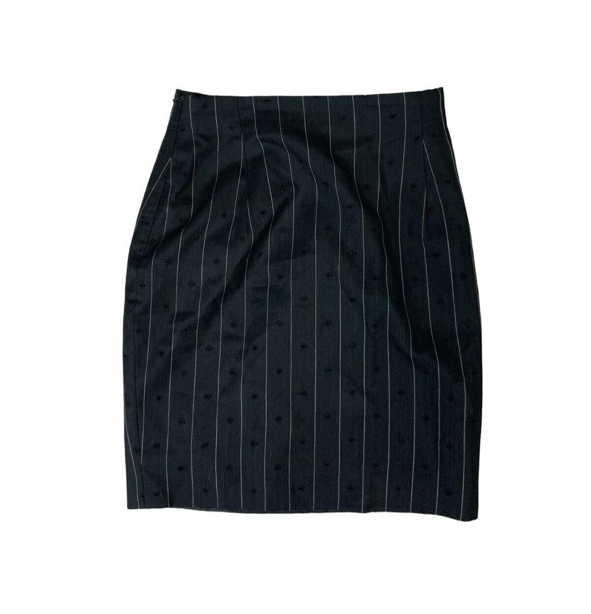 VTG 80s 90s GIANNI VERSACE BLACK WHITE PINSTRIPE HIGH WAISTED MINI SKIRT XS 6