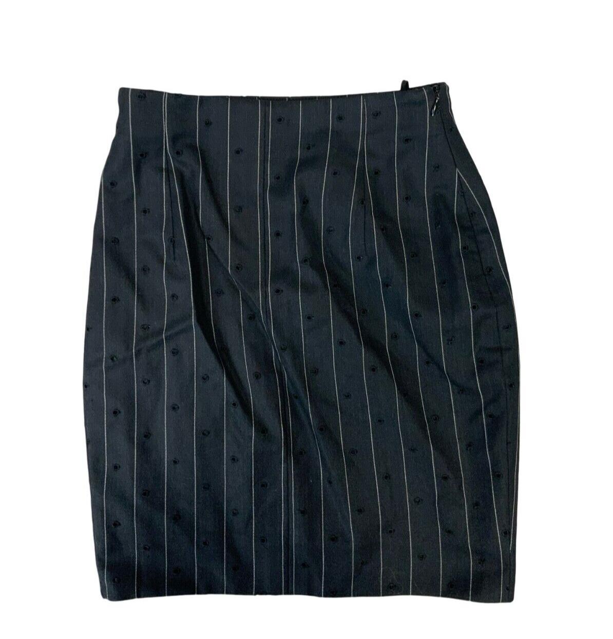 VTG 80s 90s GIANNI VERSACE BLACK WHITE PINSTRIPE HIGH WAISTED MINI SKIRT XS 6