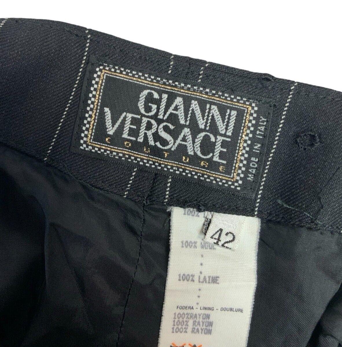 VTG 80s 90s GIANNI VERSACE BLACK WHITE PINSTRIPE HIGH WAISTED MINI SKIRT XS 6