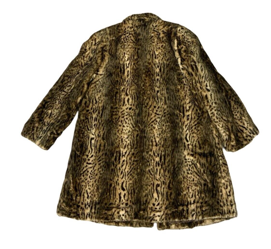 VTG 80s LEOPARD ANIMAL PRINT BROWN BLACK FAUX FUR SWING COAT SIZE L