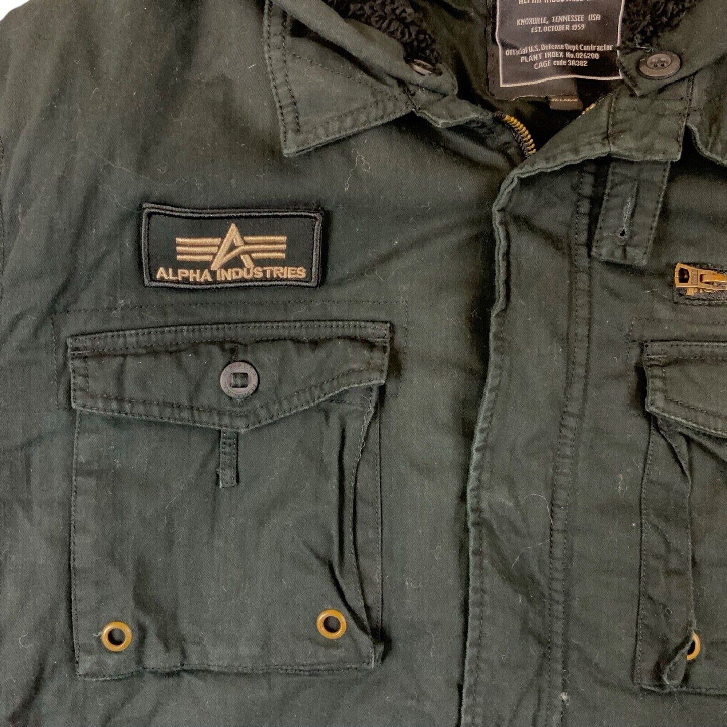 VTG MENS BLACK ALPHA INDUSTRIES FLEECE LINED COTTON PARKA COAT MILITARY XL 46”