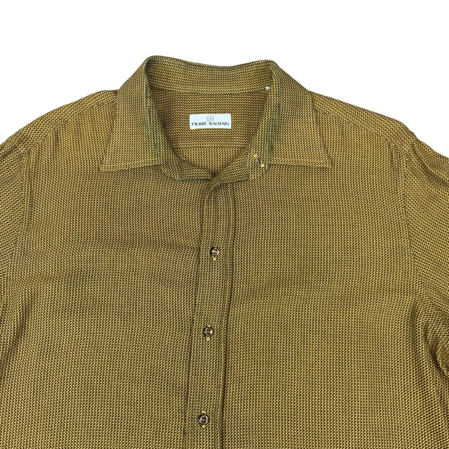 VTG 80s PIERRE BALMAIN YELLOW BROWN BLACK LONG SLEEVE BUTTON UP SHIRT SIZE XL
