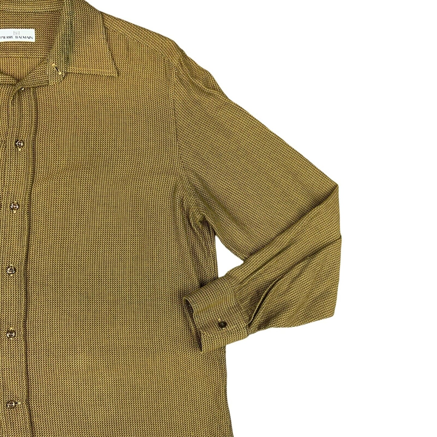 VTG 80s PIERRE BALMAIN YELLOW BROWN BLACK LONG SLEEVE BUTTON UP SHIRT SIZE XL