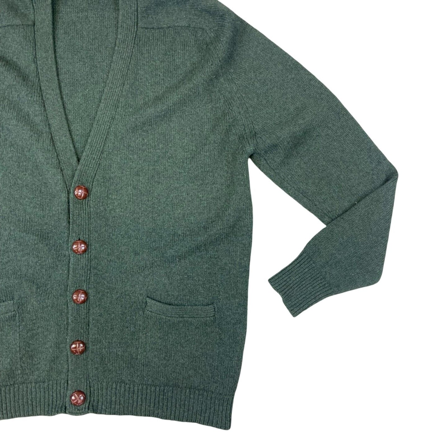 VTG 80s BARBOUR DARK GREEN BUTTON UP V NECK KNITTED CARDIGAN SIZE XL