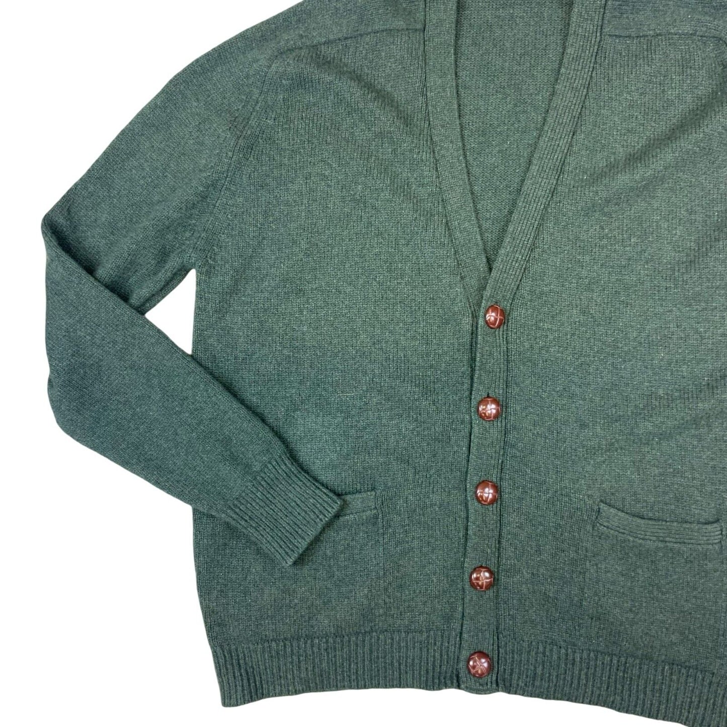 VTG 80s BARBOUR DARK GREEN BUTTON UP V NECK KNITTED CARDIGAN SIZE XL
