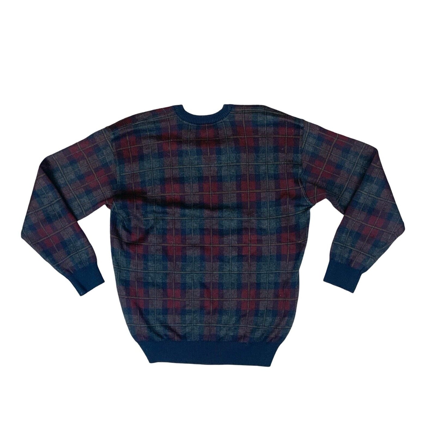 VTG 80s PAUL & SHARK NAVY BLUE RED CHECK V NECK KNIT PURE WOOL JUMPER SIZE L