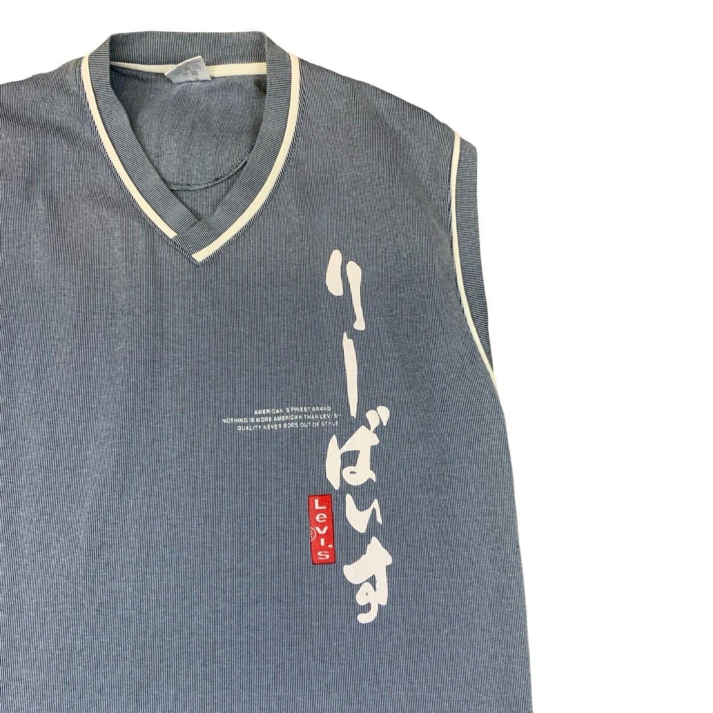 VTG 00s Y2K LEVIS LIGHT BLUE V NECK VEST TANK TOP SIZE L